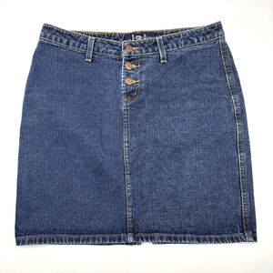 Vintage 90s l.e.i. Dark Wash Mid Rise Button Fly Denim Mini Skirt Jr 9 31x17"